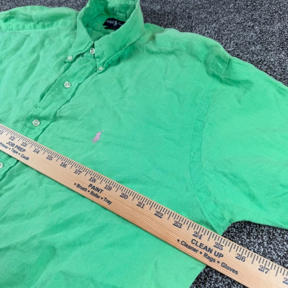 Polo Ralph Lauren Blake Shirt Large Green 100% Linen Short Sleeve Button Down